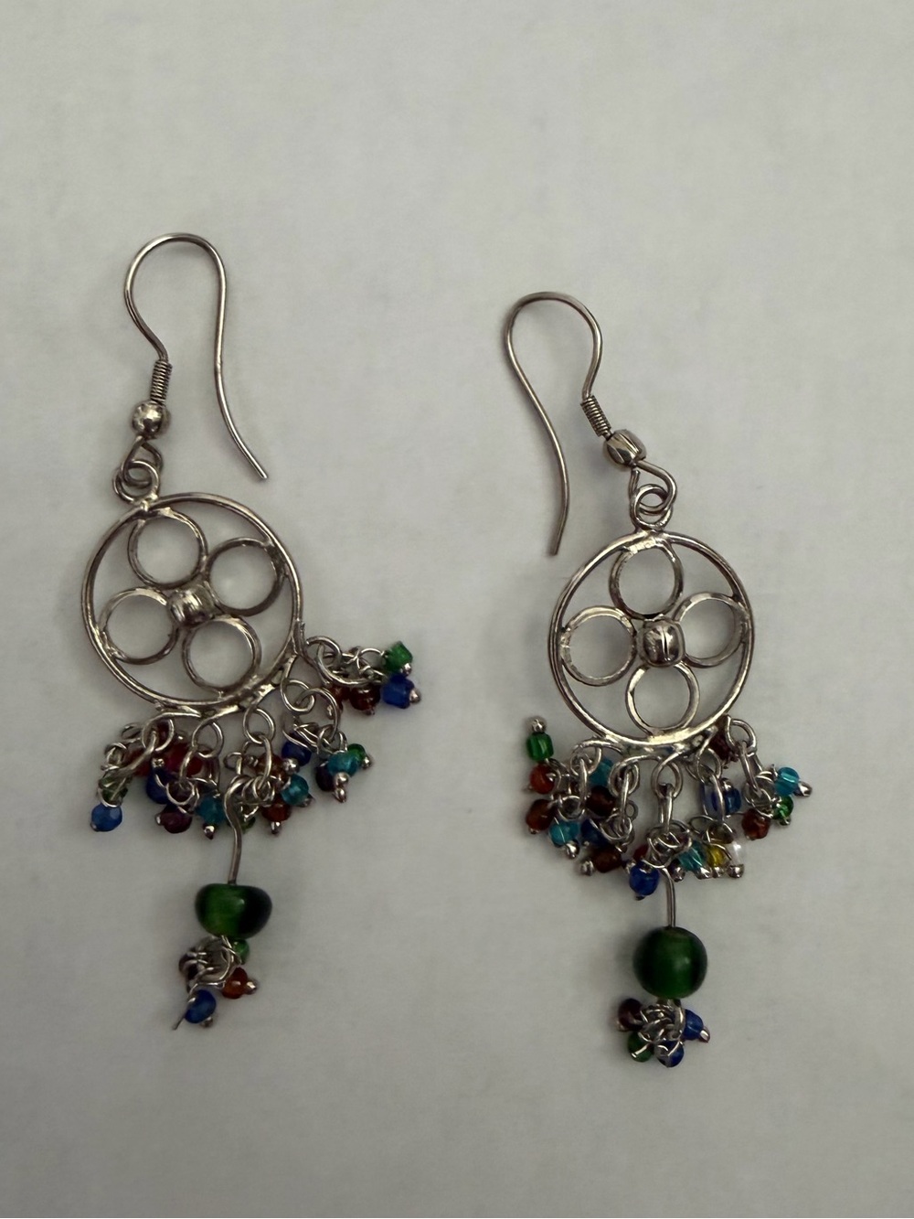 Silver-Tone Multicolor Bead Dangle Earrings